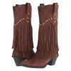 Solid Color Rivet Tassel Chunky Heel Mid Calf Boots - Brun EU 37
