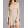 Robe en maille torsadée de couleur unie, mini-robe à manches longues et épaules dénudées - Abricot L | US 8