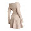 Robe en maille torsadée de couleur unie, mini-robe à manches longues et épaules dénudées - Abricot L | US 8