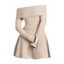 Robe en maille torsadée de couleur unie, mini-robe à manches longues et épaules dénudées - Rouge Vineux S | US 4