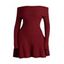 Robe en maille torsadée de couleur unie, mini-robe à manches longues et épaules dénudées - Rouge Vineux S | US 4