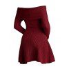Robe en maille torsadée de couleur unie, mini-robe à manches longues et épaules dénudées - Rouge Vineux S | US 4