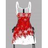 Robe de Noël à imprimé flocons de neige et blocs de couleur, bretelles à boucle et lacets - Rouge S | US 4
