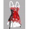 Robe de Noël à imprimé flocons de neige et blocs de couleur, bretelles à boucle et lacets - Rouge S | US 4