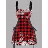 Robe de Noël à carreaux, imprimé flocon de neige, bretelles à boucle, robe à lacets - Rouge S | US 4