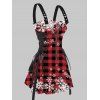Robe de Noël à carreaux, imprimé flocon de neige, bretelles à boucle, robe à lacets - Rouge S | US 4