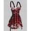 Robe de Noël à carreaux, imprimé flocon de neige, bretelles à boucle, robe à lacets - Rouge S | US 4