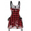 Robe de Noël à carreaux, imprimé flocon de neige, bretelles à boucle, robe à lacets - Rouge S | US 4