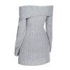 Robe pull en maille torsadée de couleur unie, robe à épaules dénudées et boutons factices - Gris XXL | US 14
