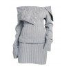 Robe pull en maille torsadée de couleur unie, robe à épaules dénudées et boutons factices - Gris XXL | US 14