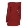 Robe pull en maille torsadée de couleur unie, robe à épaules dénudées et boutons factices - Rouge Vineux XXL | US 14