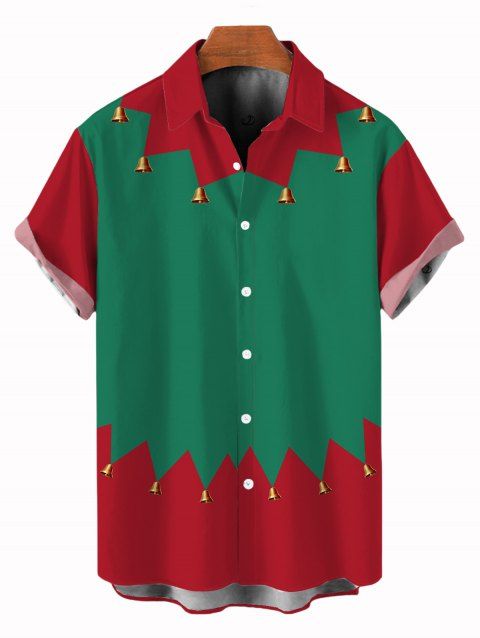 Chemise de Noël pour homme, boutonnée, imprimé géométrique et colorblock, motif cloche