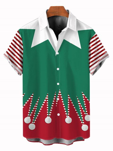 Chemise de Noël pour homme à rayures, imprimé 3D, colorblock, boutonnée