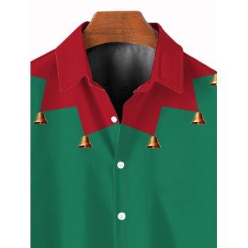 Men's Christmas Shirt Colorblock Geometric Bell Print Button Up Shirt
