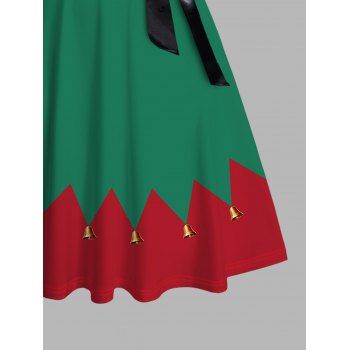 Christmas Dress Colorblock Swirl Print Mock Button Crossover Belt Dress