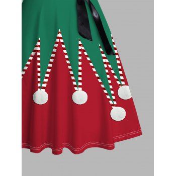 Christmas Dress Striped 3D Print Colorblock Crossover Belt Dress