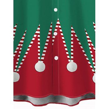 Christmas Couple Outfit Striped Print Colorblock Crossover Belt Dress and Shirt Set