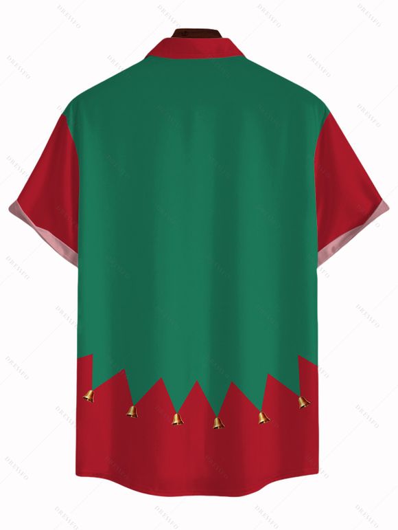 Chemise de Noël pour homme, boutonnée, imprimé géométrique et colorblock, motif cloche - Vert profond 2XL