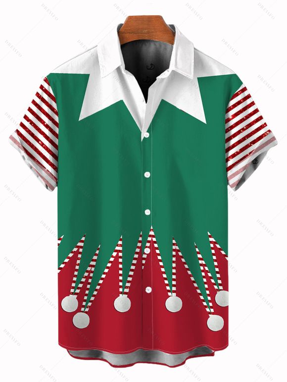 Chemise de Noël pour homme à rayures, imprimé 3D, colorblock, boutonnée - Vert profond 5XL