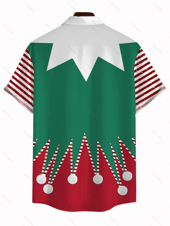 Chemise de Noël pour homme à rayures, imprimé 3D, colorblock, boutonnée - Vert profond 2XL