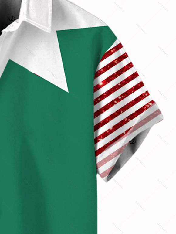 Chemise de Noël pour homme à rayures, imprimé 3D, colorblock, boutonnée - Vert profond 2XL