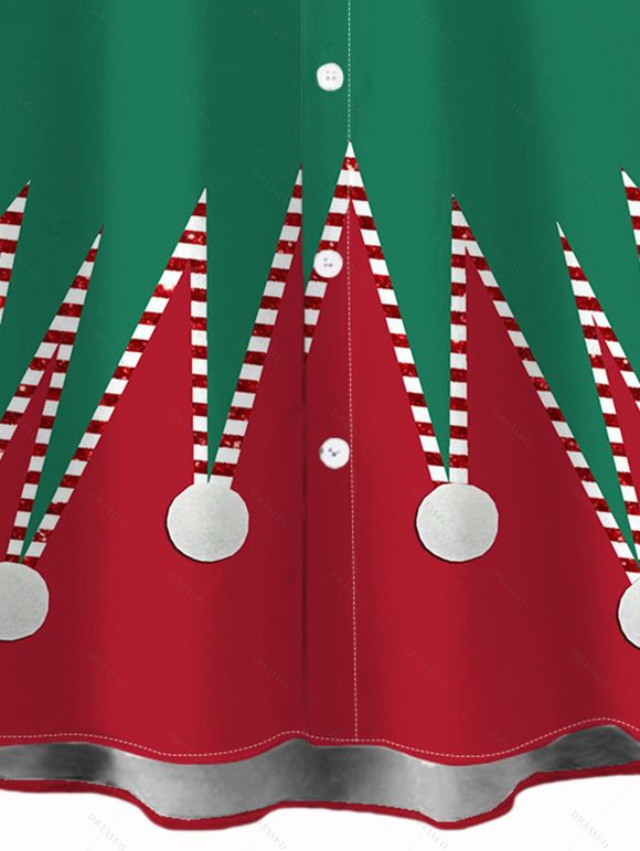 Chemise de Noël pour homme à rayures, imprimé 3D, colorblock, boutonnée - Vert profond 2XL