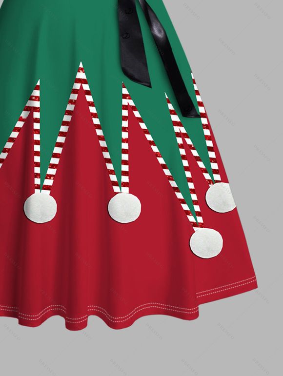 Christmas Couple Outfit Striped Print Colorblock Crossover Belt Dress and Shirt Set - Vert profond S | US 4