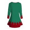 Haut de Noël à manches longues et boutons factices avec imprimé tourbillon et blocs de couleurs - Vert profond XXXXL | US 18