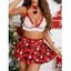 Ensemble de lingerie de Noël avec empiècement en dentelle, imprimé flocon de neige à carreaux, soutien-gorge à nœud et jupe - Rouge XL | US 12