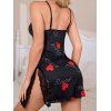 Robe de lingerie Saint-Valentin avec imprimé cœur et empiècement en dentelle et fente - Noir XL | US 10