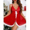 Ensemble de lingerie avec empiècements en dentelle, robe colorblock, nœud papillon, découpe et culotte - Rouge XL | US 10