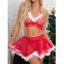 Ensemble de lingerie de Noël, soutien-gorge et jupe licou en fausse fourrure à pois - Rouge XL | US 12