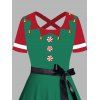 Robe de Noël à imprimé tourbillon colorblock, boutonnage sur le devant, ceinture croisée - Vert profond XXL | US 14