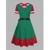 Robe de Noël à imprimé tourbillon colorblock, boutonnage sur le devant, ceinture croisée - Vert profond XXL | US 14