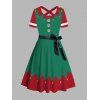 Robe de Noël à imprimé tourbillon colorblock, boutonnage sur le devant, ceinture croisée - Vert profond XXL | US 14