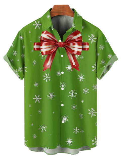 Chemise de Noël pour homme, boutonnée, avec nœud papillon et imprimé flocon de neige