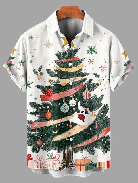Chemise de vacances pour homme, chemise boutonnée à imprimé sapin de Noël et flocon de neige