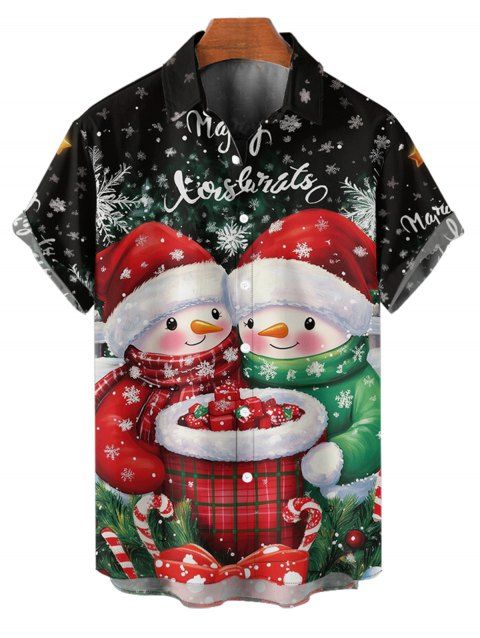 Chemise de Noël pour homme, imprimé flocon de neige, bonhomme de neige, boutonnée