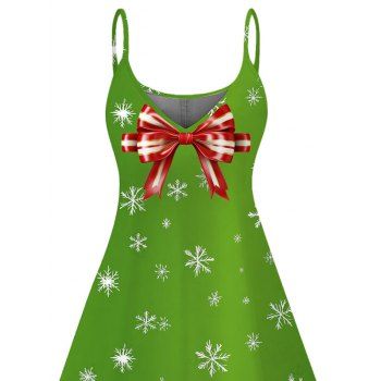 Christmas Dress Bowknot Snowflake Print Spaghetti Strap Dress