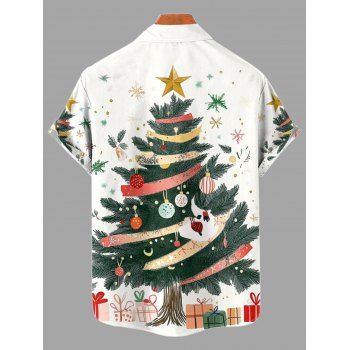 Men's Holiday Shirt Christmas Tree Snowflake Print Button Up Shirt