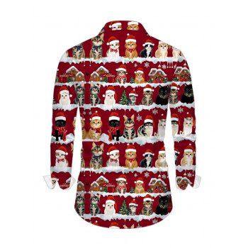 Holiday Couple Outfit Christmas Tree Cat Print Faux Fur Dress and Shirt Set