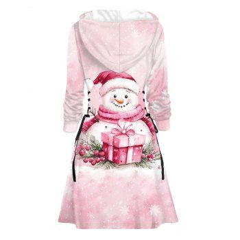 Christmas Hoodie Dress Snowman Snowflake Print Tie Dye Lace Up Hooded Dress