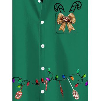 Men's Christmas Shirt Bowknot Sweet Cane Striped Print Button Up Shirt