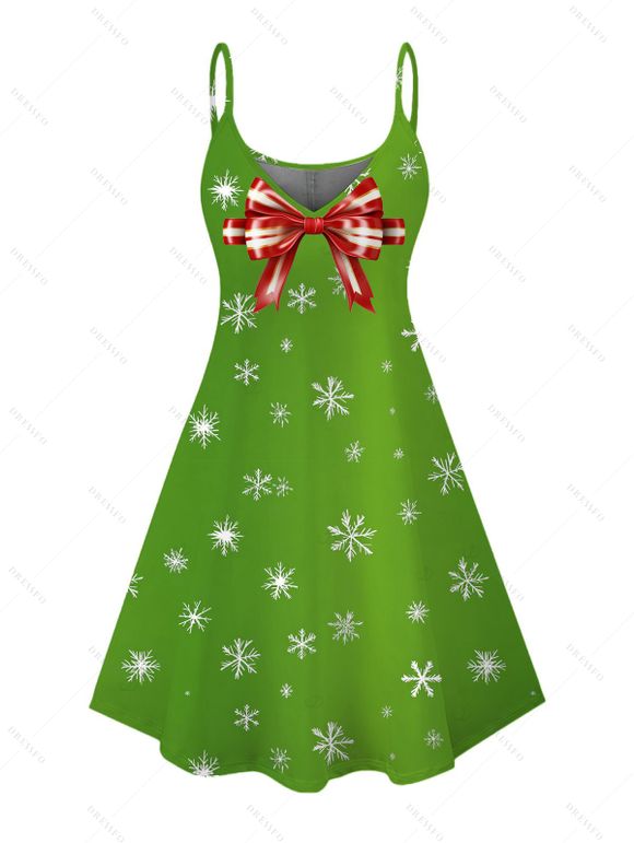 Robe de Noël à bretelles spaghetti et nœud papillon imprimé flocon de neige - Vert M | US 6