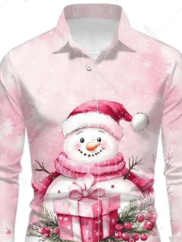 T-shirt de Noël pour homme, imprimé bonhomme de neige et flocon de neige, tie-dye, manches longues - Rose 5XL