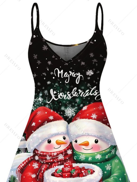 Robe de Noël à bretelles spaghetti et imprimé flocon de neige et bonhomme de neige - Noir XXXXXL | US 20