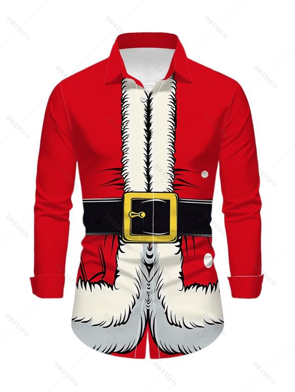 Chemise de Noël à manches longues et boutons pour homme, imprimé 3D - Rouge 5XL