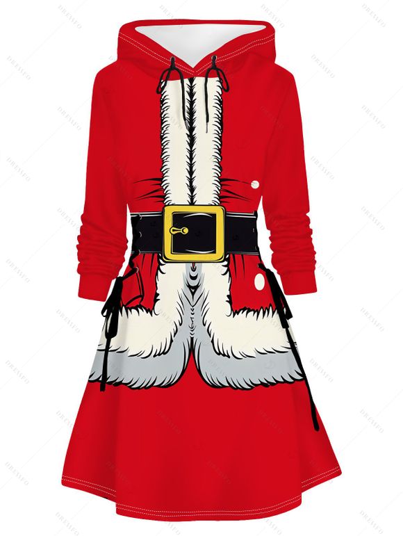 Christmas Couple Outfit 3D Print Lace Up Hoodie Dress and Shirt Set - Rouge S | US 4