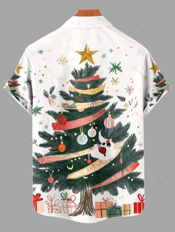 Chemise de vacances pour homme, chemise boutonnée à imprimé sapin de Noël et flocon de neige - Blanc de Crème 5XL