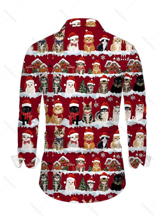 Holiday Couple Outfit Christmas Tree Cat Print Faux Fur Dress and Shirt Set - Rouge Vineux S | US 4